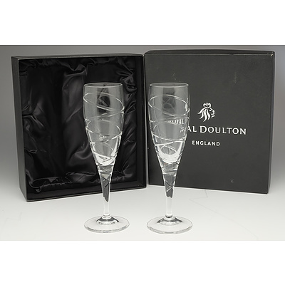 Pair of Boxed Royal Doulton Harmony Lead Crystal Champagne Flutes