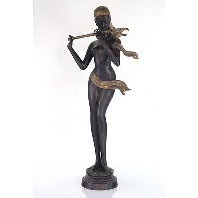 Bronze Statue of a Woman Playing the Flute