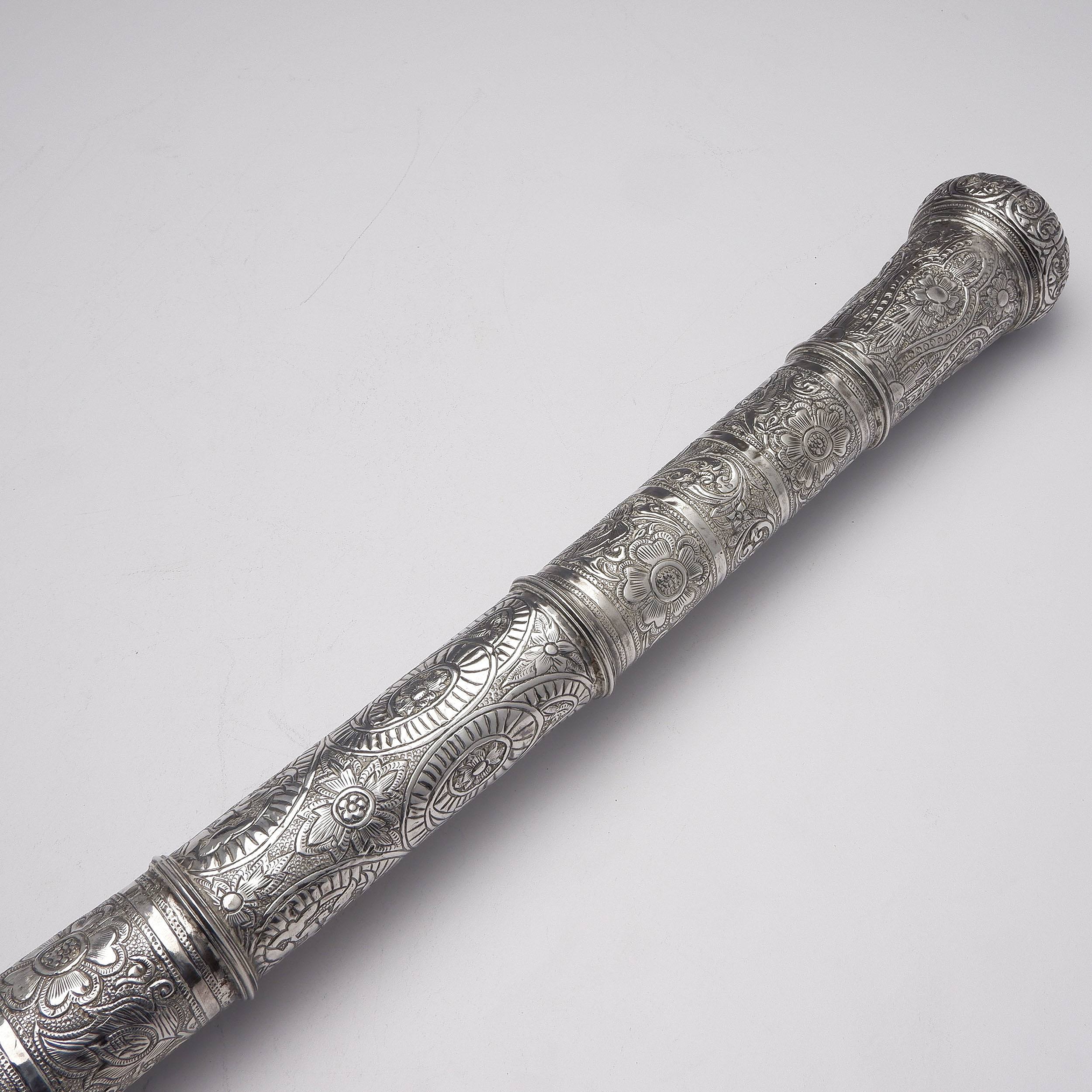 'Profusely Engraved Burmese Silver Cased Sword'