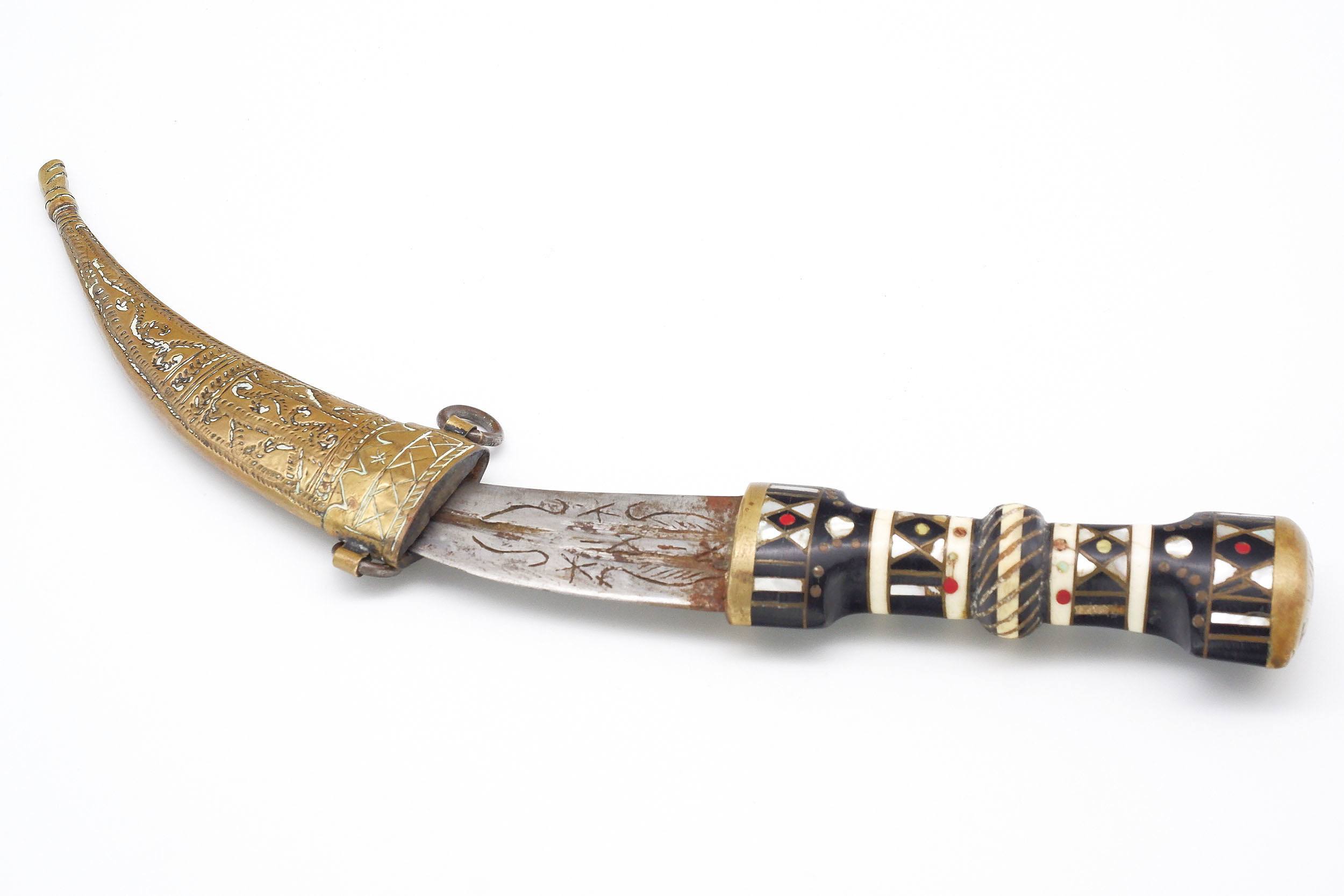 'Yemeni Dagger with Ebony Handle with Inlaid Bone and Shell'