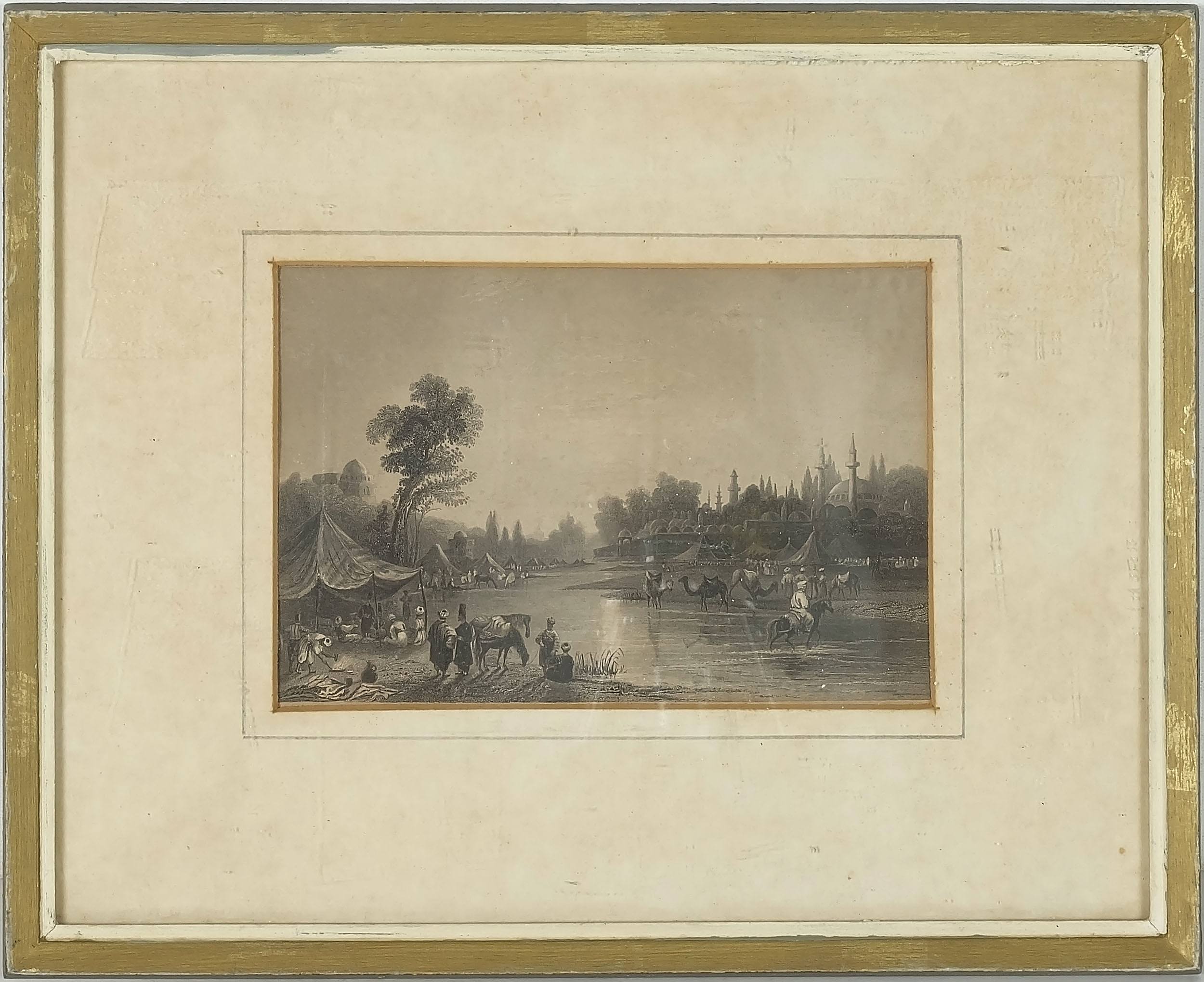 'William Henry Bartlett (1809-1854) 19th Century Lithograph of The River Barrada The Ancient Pharpar, Damascus'