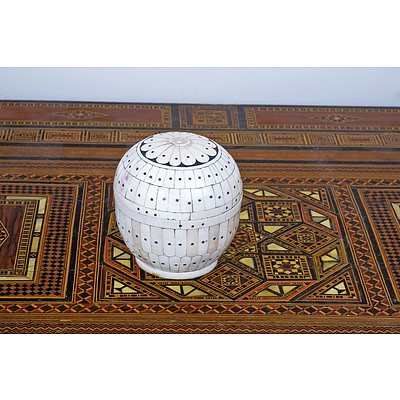Indian Ivory Mosaic Spherical Box