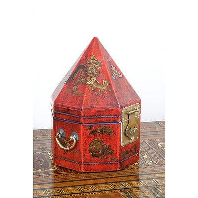 Chinese Pyramidal Box with Lacquer Decoration