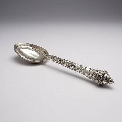 Burmese Engraved Silver Serving Spoon, 146g