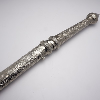 Burmese Silver Cased Sword, Profusely Repoussed 