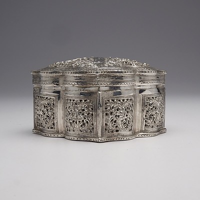 Suberb Burmese Heavily Repousse and Pierced Silver Box, 242g