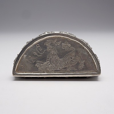 Burmese Heavily Repousse and Engraved Silver Semicircular Box, 141g