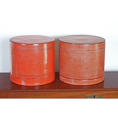 Pair of Burmese Red Lacquer Boxes