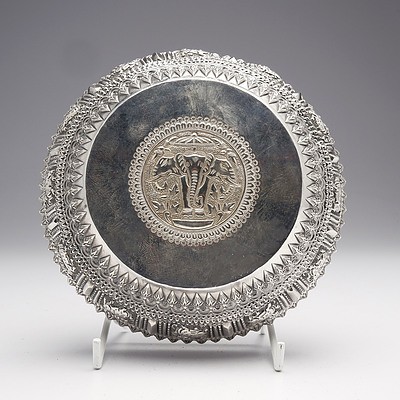 Burmese Silver Ceremonial Bowl with Heavy Repousse Decoration, 135g