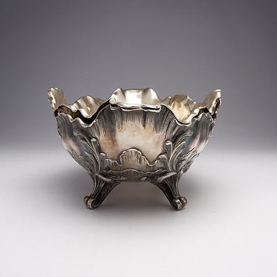 French Cailar Bayard Heavily Repoussed Silver Plate Flower Bowl, Mid to Late 19th Century