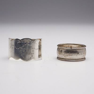 Two Engraved Sterling Silver Napkin Rings, 37g