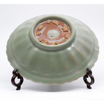 Chinese Longquan Celadon Foliate Rim Dish Incised with Peony, Ming Dynasty or Later