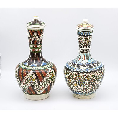 Two Turkish Kutahya Style Pottery Vases and Covers, 20th Century