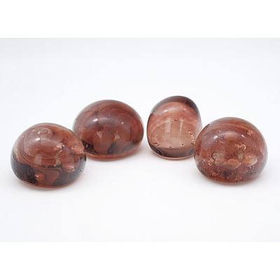 Four Vintage Burmese Red Art Glass Paperweights