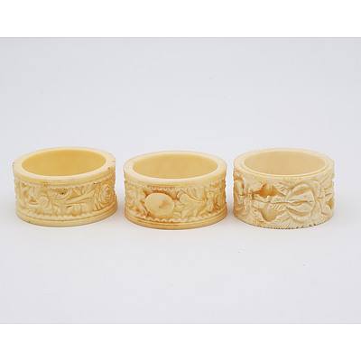 Three Carved Ivory Napkin Rings