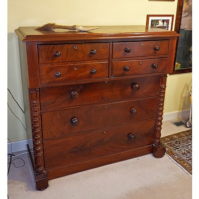 Australian Cedar Chest of Drawers with Cantilever Top and Half Columns, Circa 1870