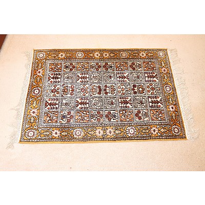 Small Persian Hand Knotted Silk Blended Wool Pile Rug