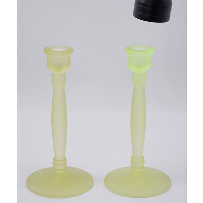 Pair of Uranium Glass Candlesticks