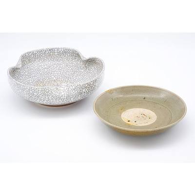 Asian Crackle Glaze Bowl and a Celadon Dish