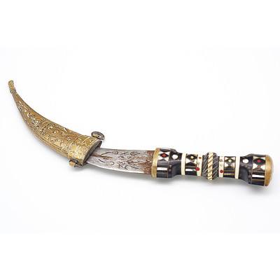 Yemeni Dagger with Ebony Handle Inlaid with Bone and Shell