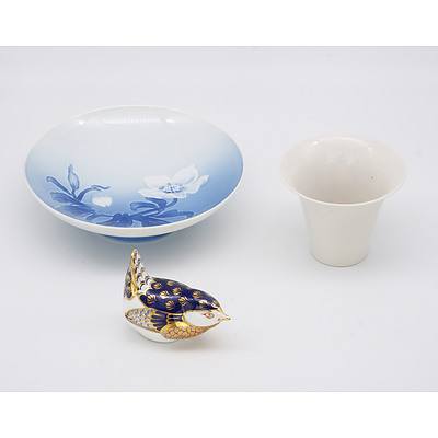 Copenhagen Footed Dish, Rosenthal Fine Porcelain Beaker Vase and an Imari Glazed Bird