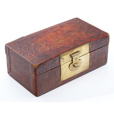 Chinese Export Lacquer Box with Copper Inlaid Brass Latch, 19th Century