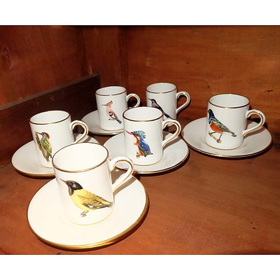 English Hammersley and Co. Aviary Themed Demitasse Setting for Five