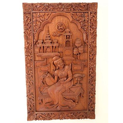 Four South East Asian Carved Teak Panels
