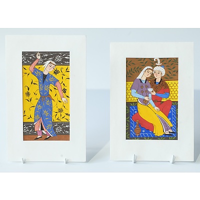 Two Uzbek Figural Studies, Gouache and Ink on Paper