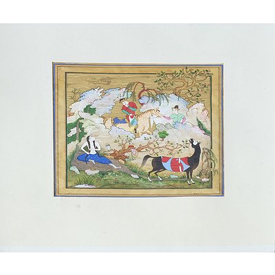 Indo Persian Miniature Painting, Gouache and Ink on Paper, 20th Century
