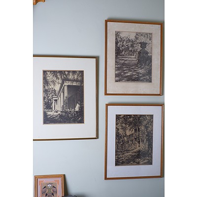 Three Framed Hardy Wilson Architectural Lithographs Dated 1919 and 1920