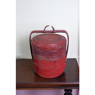 Burmese Red Lacquered Wicker Tiffin