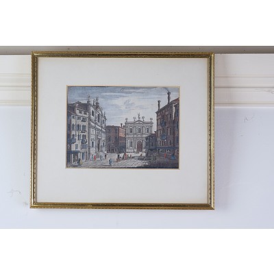 After Canaletto, Three Views of Venice, Hand Colored Engravings