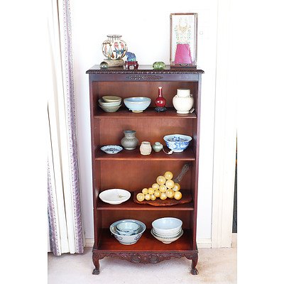Chippendale Style Mahogany Finish Open Bookcase with Adjustable Shelves