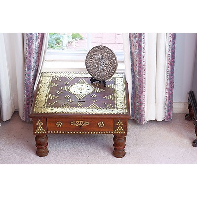 Middle Eastern Embellished Teak Collection Box with Coin Slot
