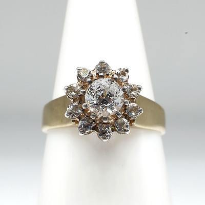 9ct Yellow Gold Cluster Ring with Created White Gems