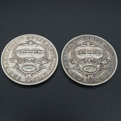 Two 1927 George V Parliament House Florins, 92.5% Silver