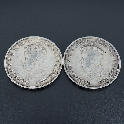 Two 1927 George V Parliament House Florins, 92.5% Silver