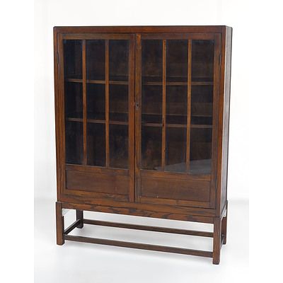 1930s Oak Display Cabinet with Panelled Glass Doors