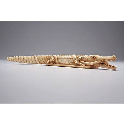 African Carved Ivory Crocodile