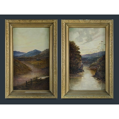 DISTON James Swinton (1857-1940) Two Works, Australian River Gorge & Road to a Farm