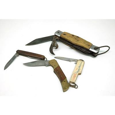 Four Vintage Pocket Knives, Including Atlantic Promotional Knife, Horn Handled Knife and More