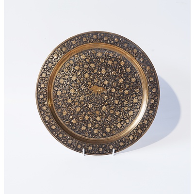 Indian Etched Brass Tray with Stork Motif