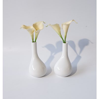 Pair of Villeroy and Boch Ceramic Vases with Faux Flowers