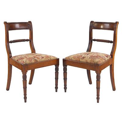 Set of Four Regency Mahogany Side Chairs with Rope Twist Splats and Tapestry Drop-in Seats, 19th Century