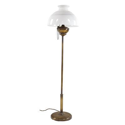 Antique Style Brass Electric Floor Lamp with Glass Shade and Imitation Oil Font