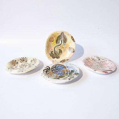 Four L. Davy Hand Painted Ceramic Plates