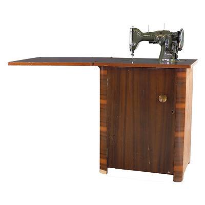 Vintage Queensland Black Walnut Veneered Sewing Cabinet with Anker Sewing Machine