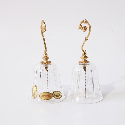 Pair Garantito Ottone Italian Crystal Bells with Gold Plated Handle