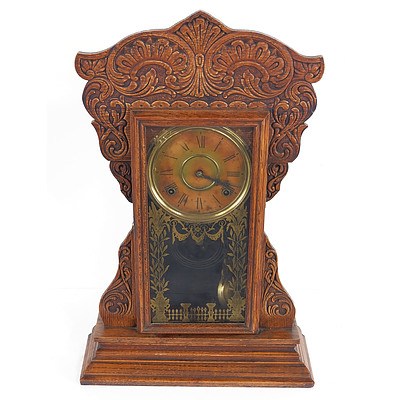 Antique Gilbert American Oak 'Ginger Bread' Mantle Clock